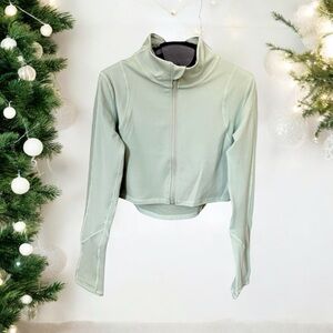LASOCIETY beautiful women’s full zip cropped light green jacket w/mesh d…